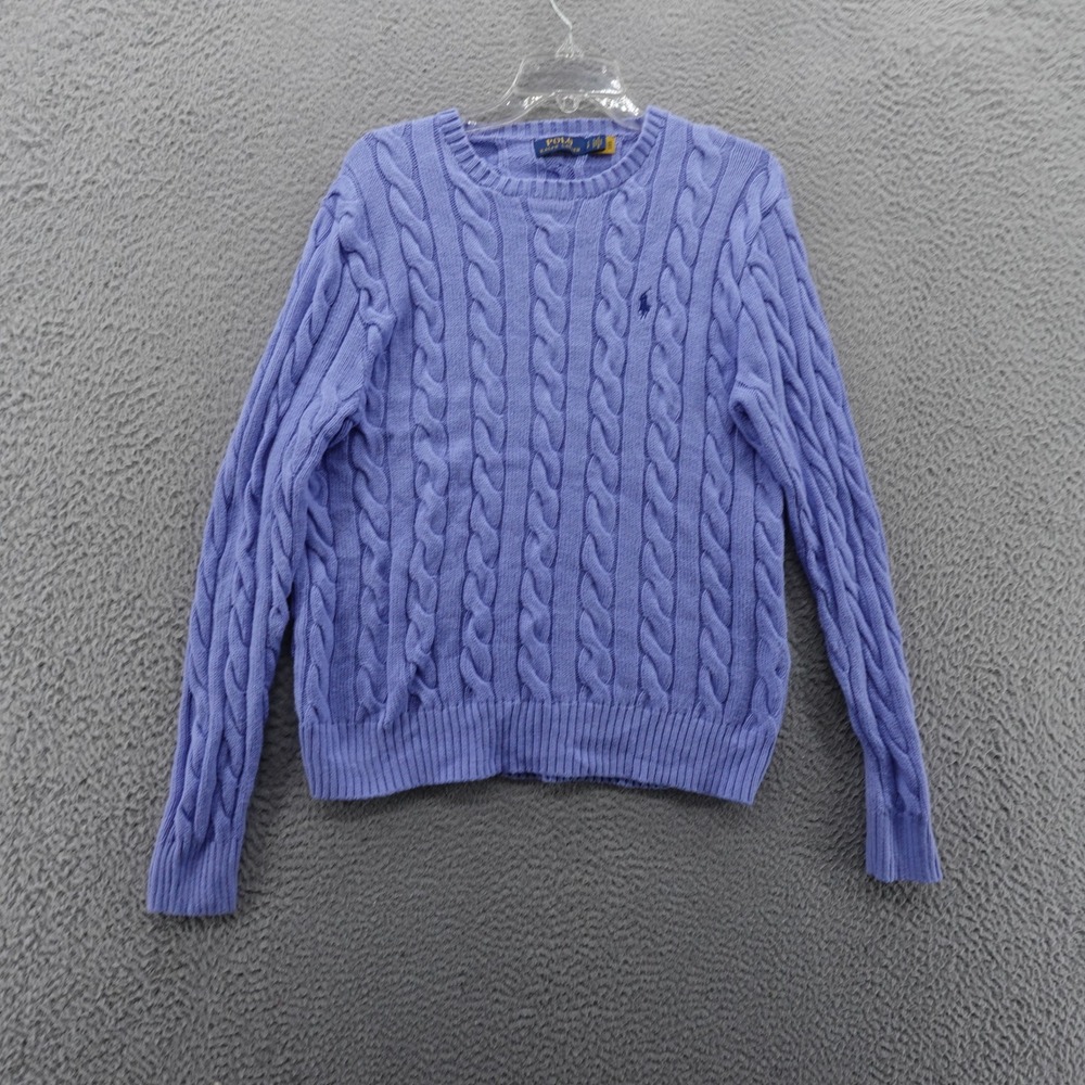 Polo Ralph Lauren Cotton Cable Knit Sweater Small Periwinkle Blue Womens Preppy